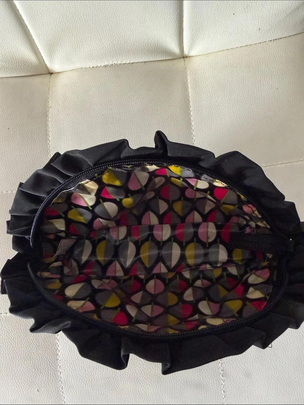 Vera Bradley Black Quilted Ruffle Makeup Pouch